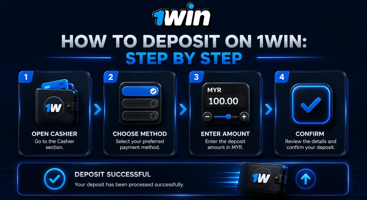 1win Malaysia deposit steps with MYR amount and payment method