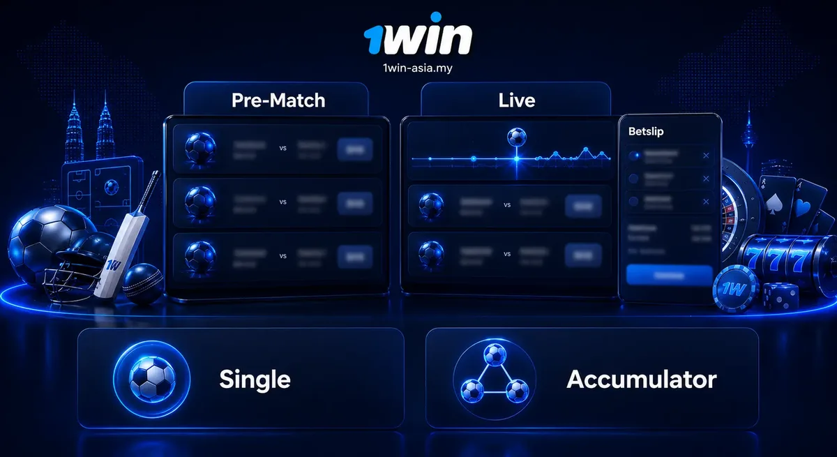 1win Malaysia prematch vs live betting and single vs accumulator bets